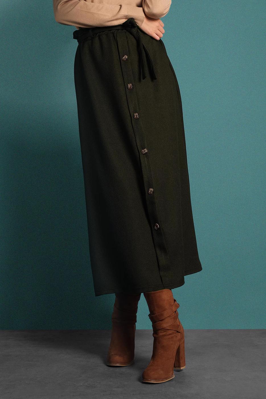 Vêtements hijab KAKI JUPE À TAILLE-ÉLASTIQUE AVEC CEINTURE 8909 