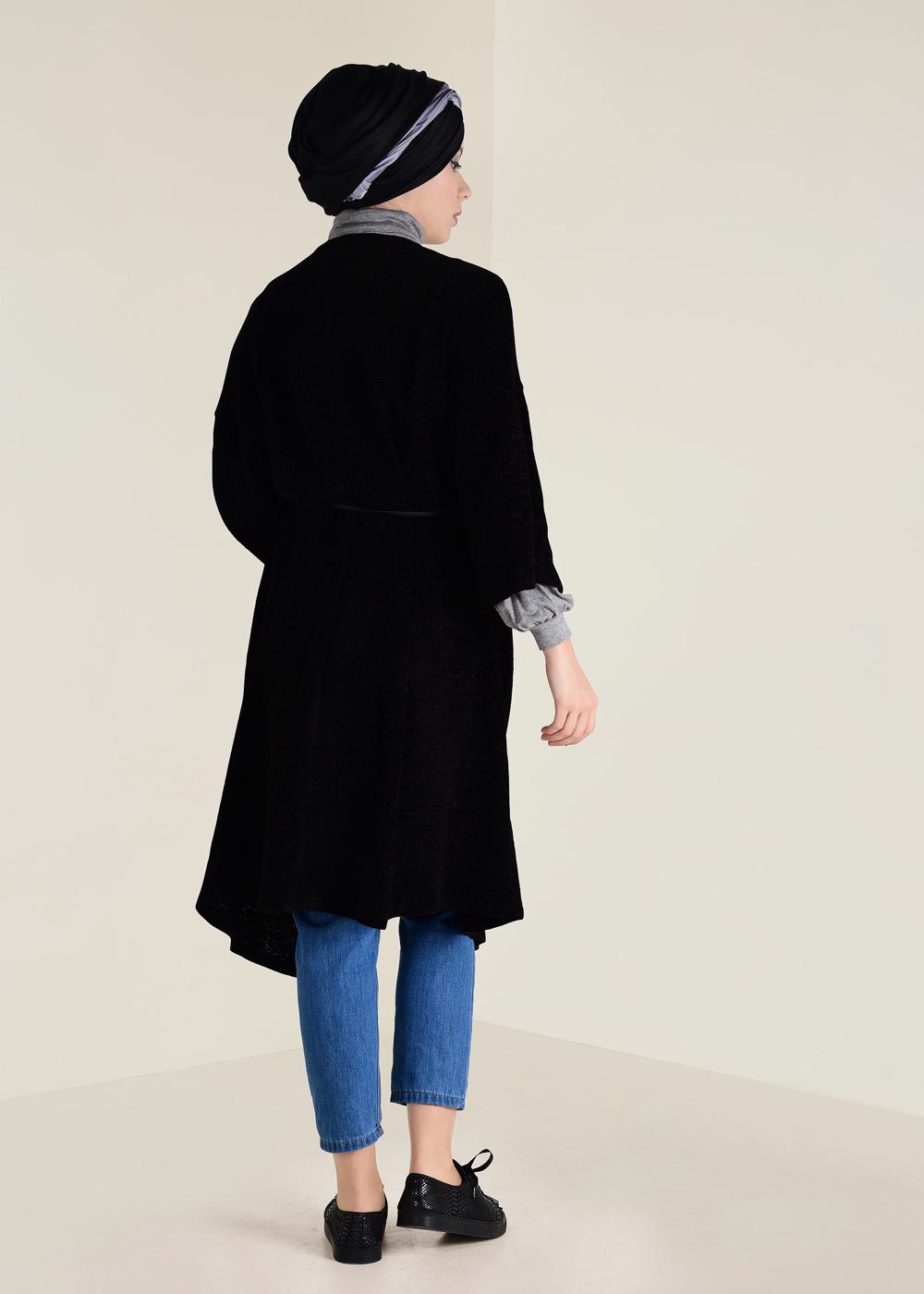 Tesettür giyim SİYAH SALAŞ TRİKO HIRKA 4657