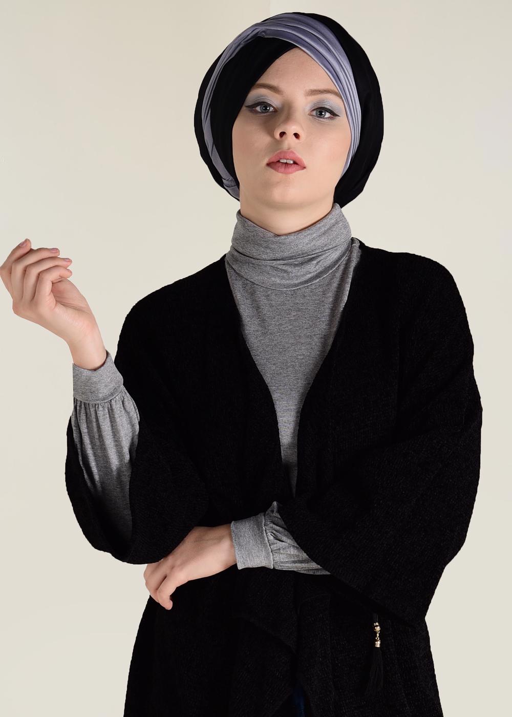 Tesettür giyim SİYAH SALAŞ TRİKO HIRKA 4657