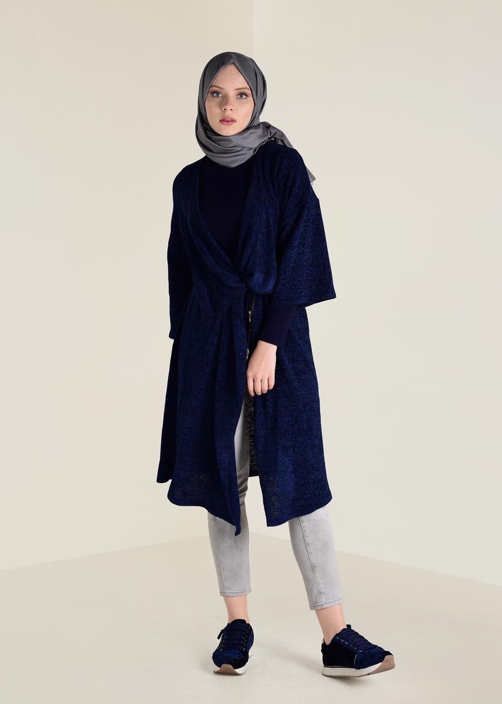 Tesettür giyim LACİVERT SALAŞ TRİKO HIRKA 4657