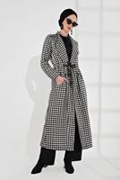 Hijab clothing CREAM HOUNDSTOOTH PATTERN TIE-WAIST COAT 5055-2 