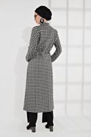 Hijab clothing CREAM HOUNDSTOOTH PATTERN TIE-WAIST COAT 5055-2 