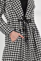 Hijab clothing CREAM HOUNDSTOOTH PATTERN TIE-WAIST COAT 5055-2 