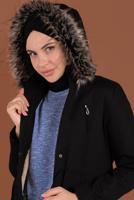 Hijab clothing BLACK HOODED SMOCKED-WAIST COAT 51502