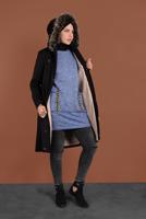 Hijab clothing BLACK HOODED SMOCKED-WAIST COAT 51502