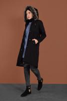 Hijab clothing BLACK HOODED SMOCKED-WAIST COAT 51502