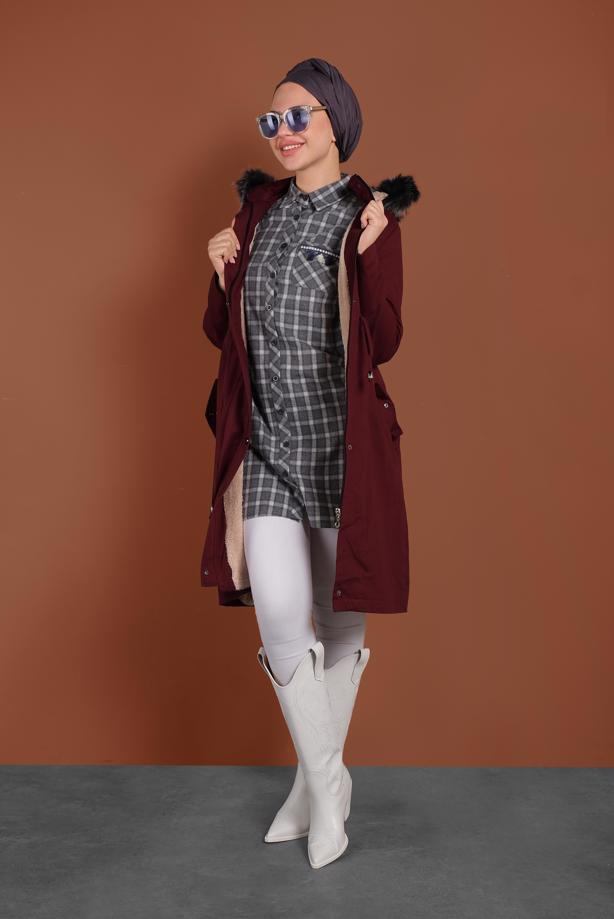 Vêtements hijab  HOODED SMOCKED-WAIST COAT 51502 - TRENDTESETTÜR