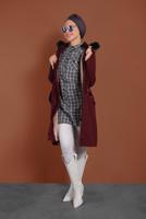 Vêtements hijab ROUGE BORDEAUX CABAN TAILLE-BOULLIONNÉE À CAPUCHE 51502 