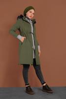 Vêtements hijab KAKI CABAN TAILLE-BOULLIONNÉE À CAPUCHE 51502 