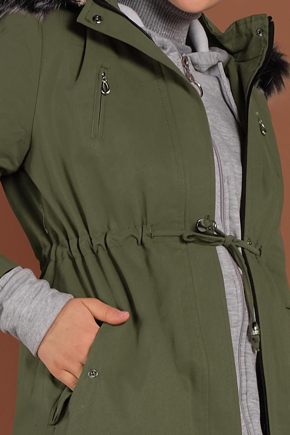 Vêtements hijab KAKI CABAN TAILLE-BOULLIONNÉE À CAPUCHE 51502 