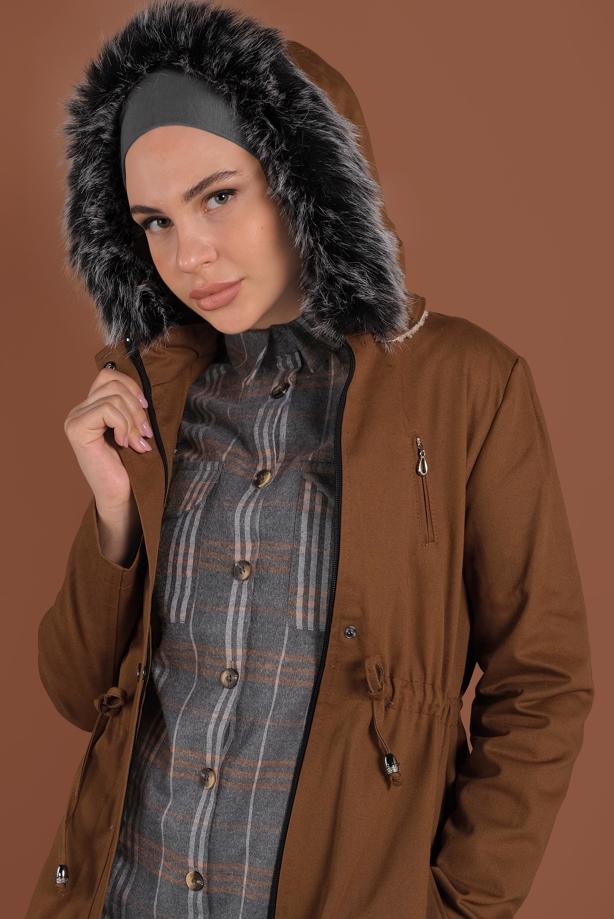 Hijab clothing HOODED SMOCKED-WAIST COAT 51502 - TRENDTESETTÜR