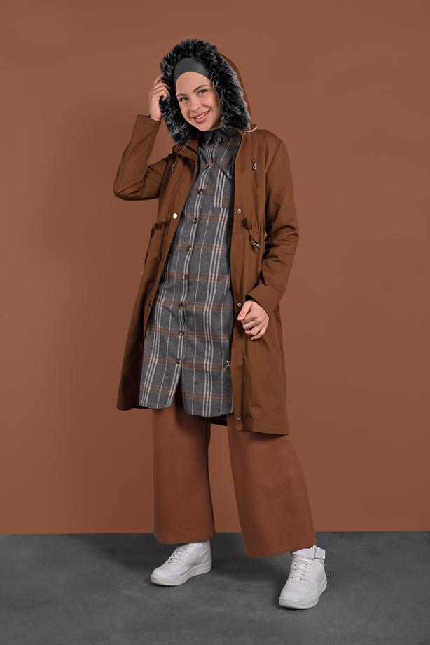 Vêtements hijab  HOODED SMOCKED-WAIST COAT 51502 - TRENDTESETTÜR