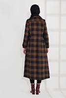 Tesettür giyim SİYAH EKOSE DESEN BELİ BÜZGÜLÜ KAŞE KABAN 0055 