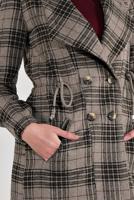 Tesettür giyim VİZON EKOSE DESEN BELİ BÜZGÜLÜ KAŞE KABAN 0055 