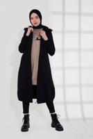 Tesettür giyim SİYAH PAMUKLU FERMUARLI KABAN 1002
