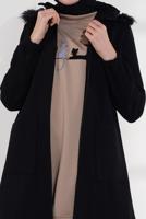 Tesettür giyim SİYAH PAMUKLU FERMUARLI KABAN 1002