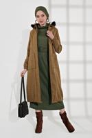 Tesettür giyim TURUNCU PAMUKLU FERMUARLI KABAN 1002