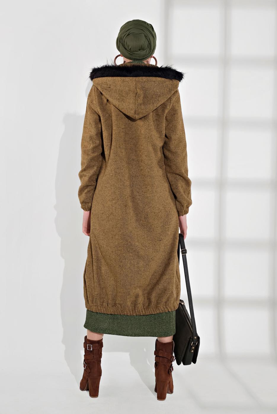 Tesettür giyim TURUNCU PAMUKLU FERMUARLI KABAN 1002