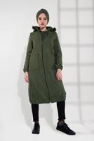 Tesettür giyim HAKİ PAMUKLU FERMUARLI KABAN 1002