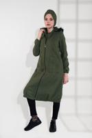 Tesettür giyim HAKİ PAMUKLU FERMUARLI KABAN 1002