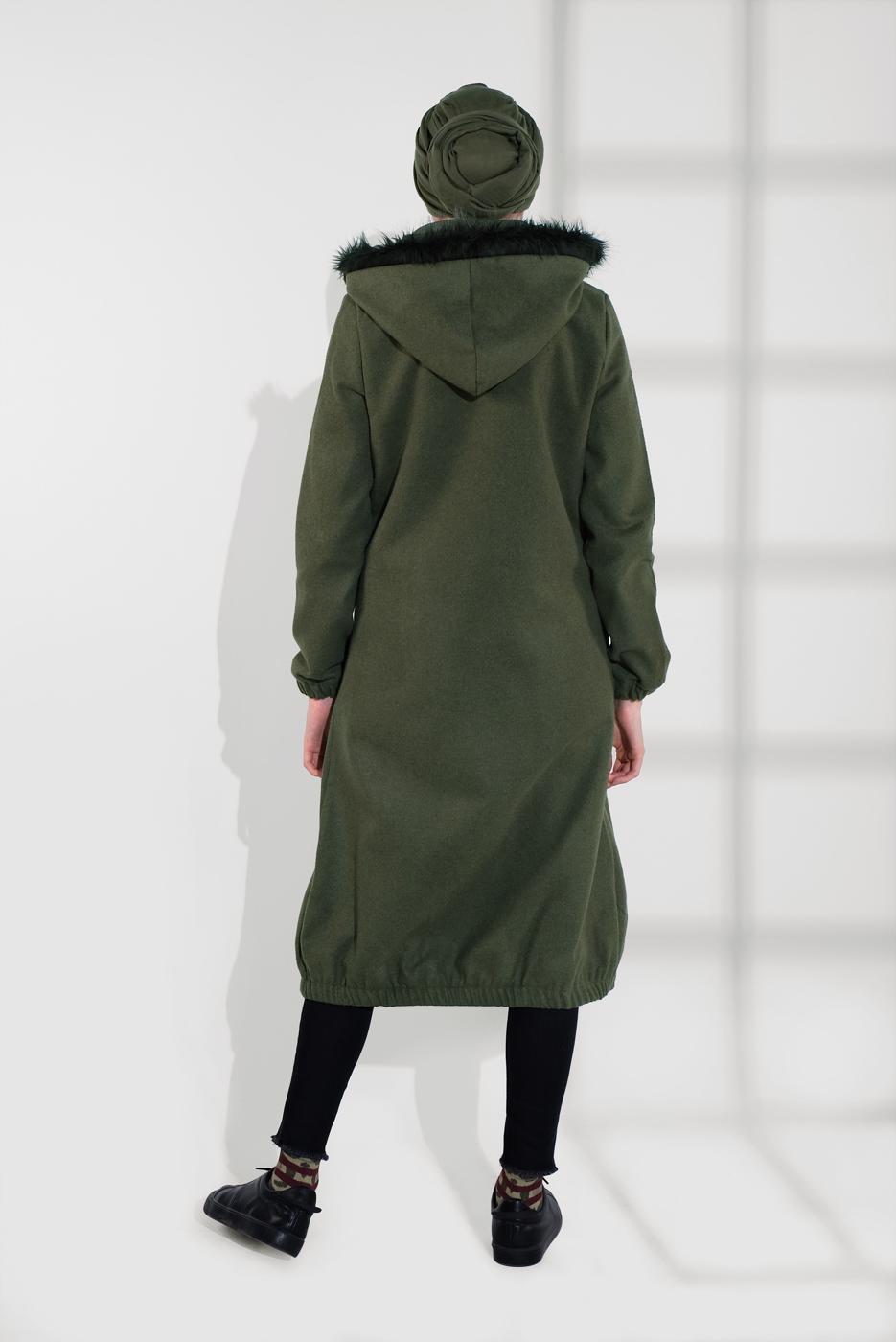 Tesettür giyim HAKİ PAMUKLU FERMUARLI KABAN 1002