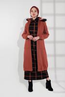 Tesettür giyim KAHVE PAMUKLU FERMUARLI KABAN 1002