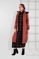 Tesettür giyim KAHVE PAMUKLU FERMUARLI KABAN 1002