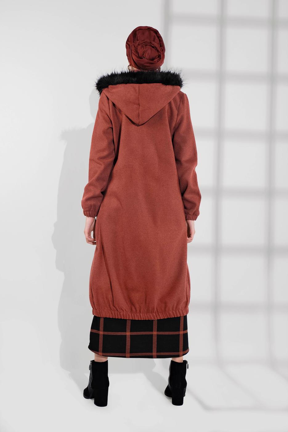 Tesettür giyim KAHVE PAMUKLU FERMUARLI KABAN 1002