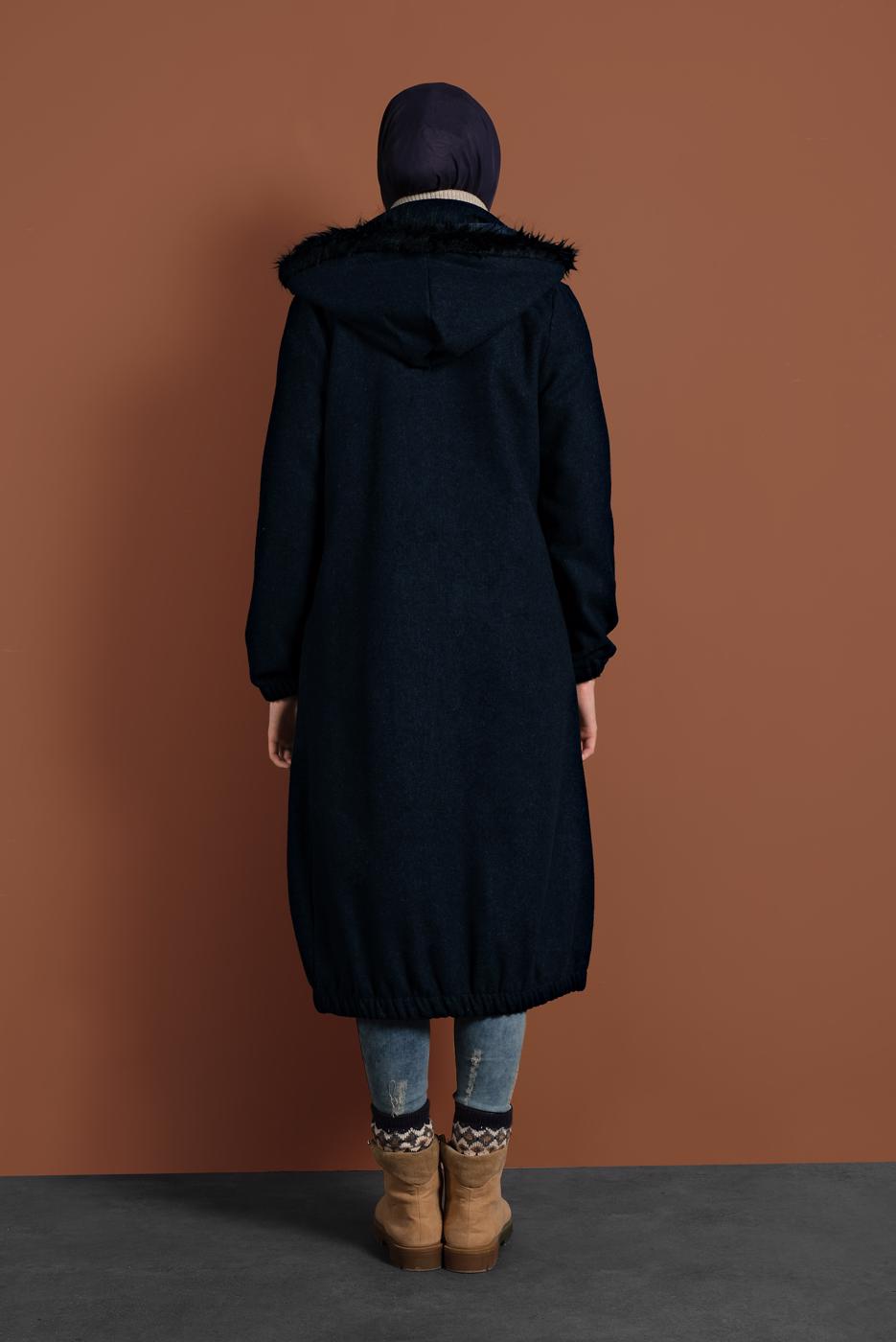 Tesettür giyim LACİVERT PAMUKLU FERMUARLI KABAN 1002