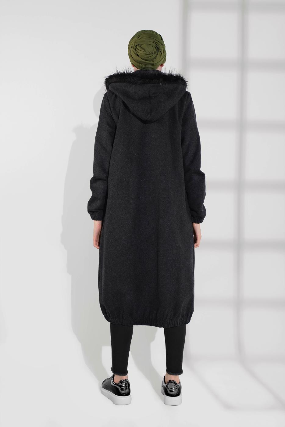 Tesettür giyim GRİ PAMUKLU FERMUARLI KABAN 1002