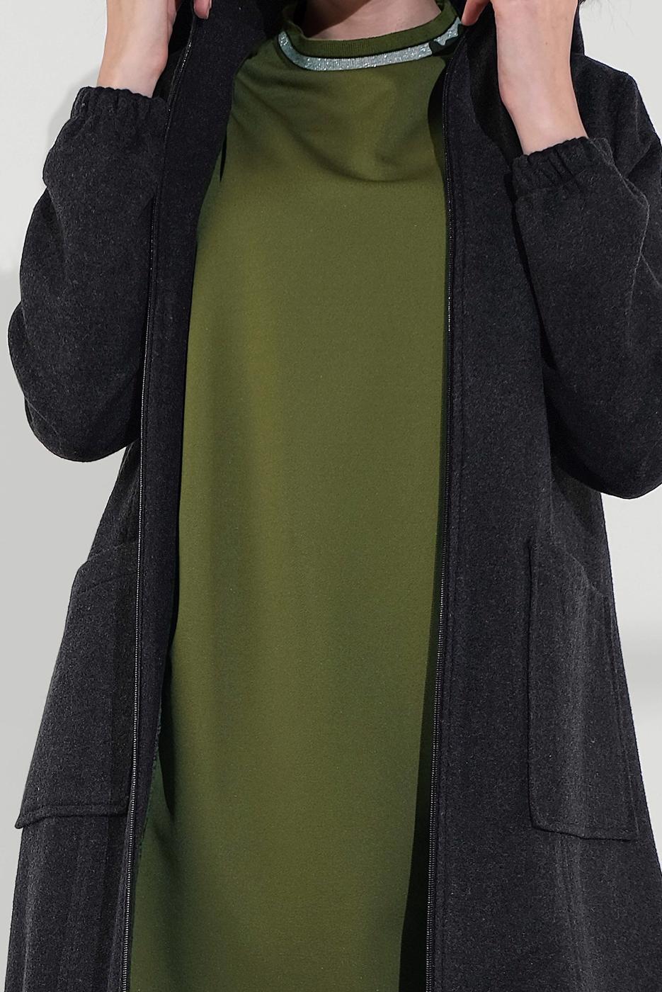 Tesettür giyim GRİ PAMUKLU FERMUARLI KABAN 1002