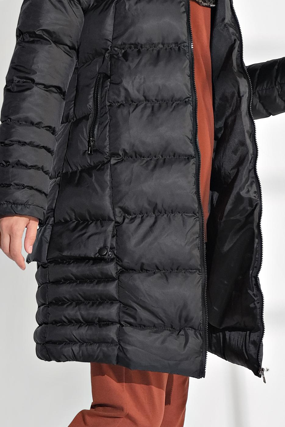 Vêtements hijab NOIR MANTEAU REMBOURRÉ À CAPUCHE EN FOURRURE 1007