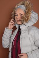 Vêtements hijab GRIS MANTEAU REMBOURRÉ À CAPUCHE EN FOURRURE 1007