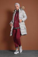 Vêtements hijab GRIS MANTEAU REMBOURRÉ À CAPUCHE EN FOURRURE 1007