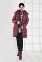 Vêtements hijab ROUGE BORDEAUX MANTEAU REMBOURRÉ À CAPUCHE EN FOURRURE 1007