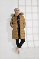 Vêtements hijab BRUN MANTEAU REMBOURRÉ À CAPUCHE EN FOURRURE 1007