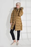 Vêtements hijab BRUN MANTEAU REMBOURRÉ À CAPUCHE EN FOURRURE 1007