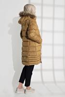 Vêtements hijab BRUN MANTEAU REMBOURRÉ À CAPUCHE EN FOURRURE 1007