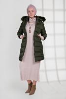 Hijab clothing KHAKI FAUX-FUR-TRIM HOODED PUFFER COAT 1007