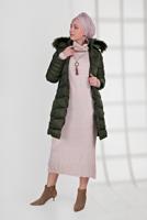Hijab clothing KHAKI FAUX-FUR-TRIM HOODED PUFFER COAT 1007