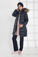 Hijab clothing NAVY BLUE FAUX-FUR-TRIM HOODED PUFFER COAT 1007