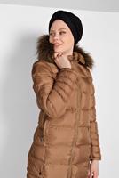 Hijab clothing BROWN FAUX-FUR-TRIM HOODED PUFFER COAT 1007