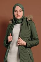 Hijab clothing KHAKI HOODED PUFFER COAT 1008 