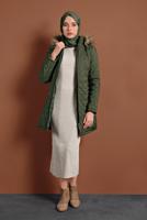 Hijab clothing KHAKI HOODED PUFFER COAT 1008 