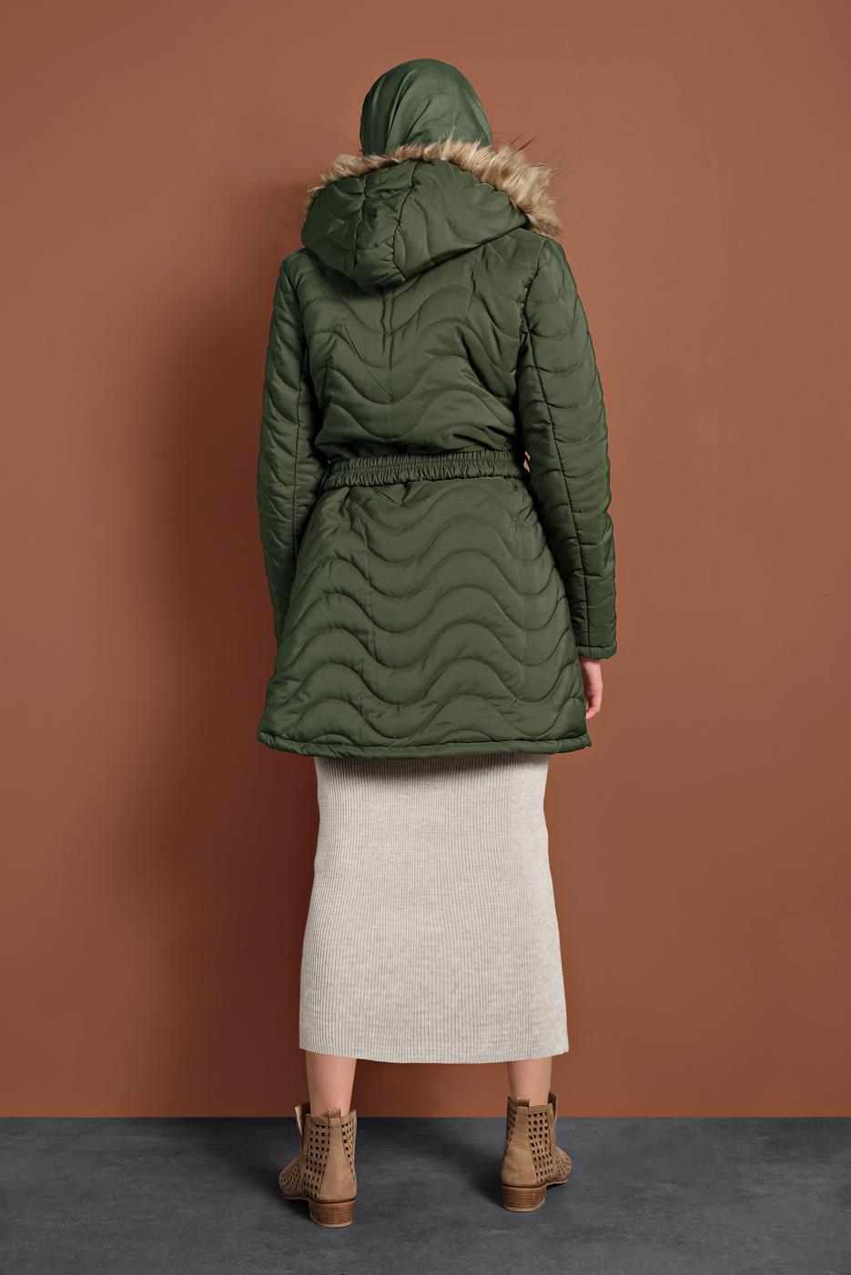 Hijab clothing KHAKI HOODED PUFFER COAT 1008 