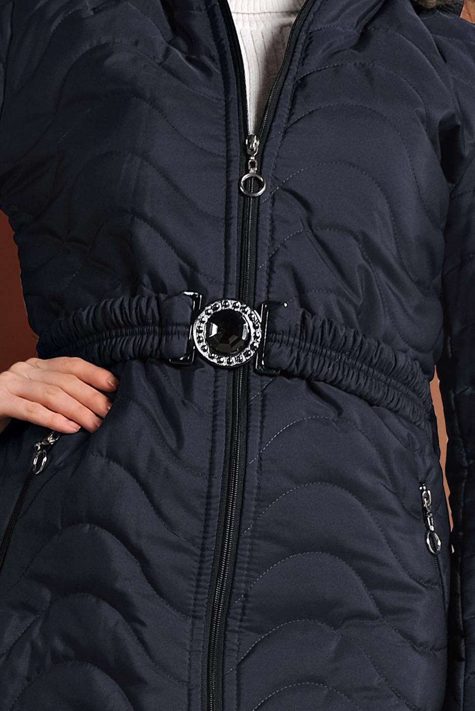 Tesettür giyim LACİVERT KAPÜŞONLU ŞİŞME MONT 1008