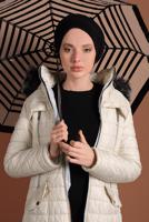 Vêtements hijab CRÈME CABAN EN BOUFFANT AVEC FERMETURE ÉCLAIR ET CAPCUHE 1106