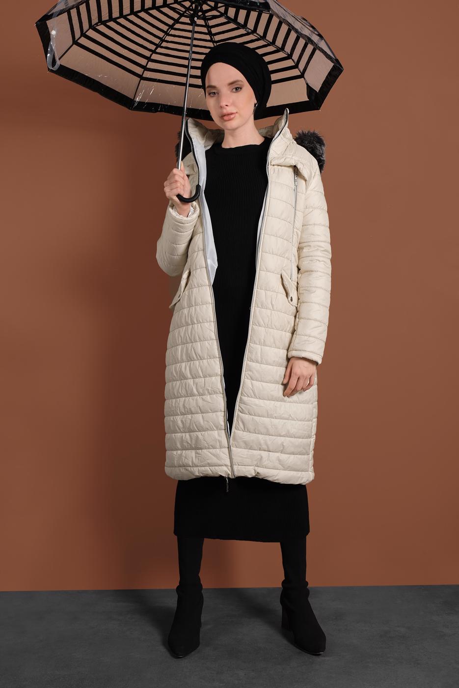 Vêtements hijab CRÈME CABAN EN BOUFFANT AVEC FERMETURE ÉCLAIR ET CAPCUHE 1106