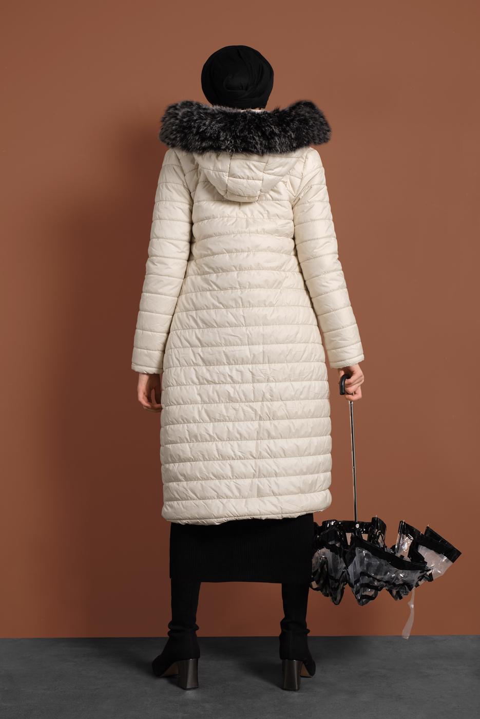 Vêtements hijab CRÈME CABAN EN BOUFFANT AVEC FERMETURE ÉCLAIR ET CAPCUHE 1106