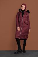 Vêtements hijab ROUGE BORDEAUX CABAN EN BOUFFANT AVEC FERMETURE ÉCLAIR ET CAPCUHE 1106